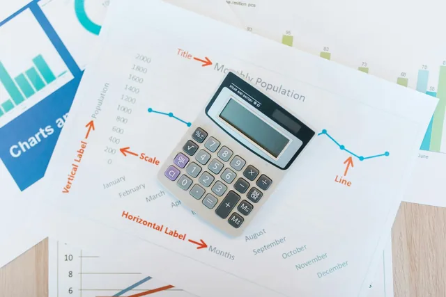 Análisis de tesorería con informes y calculadora sobre gráficos